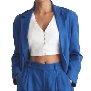 Madewell 100% Linen Double-Breasted Crossover Blazer Size L Bluestone